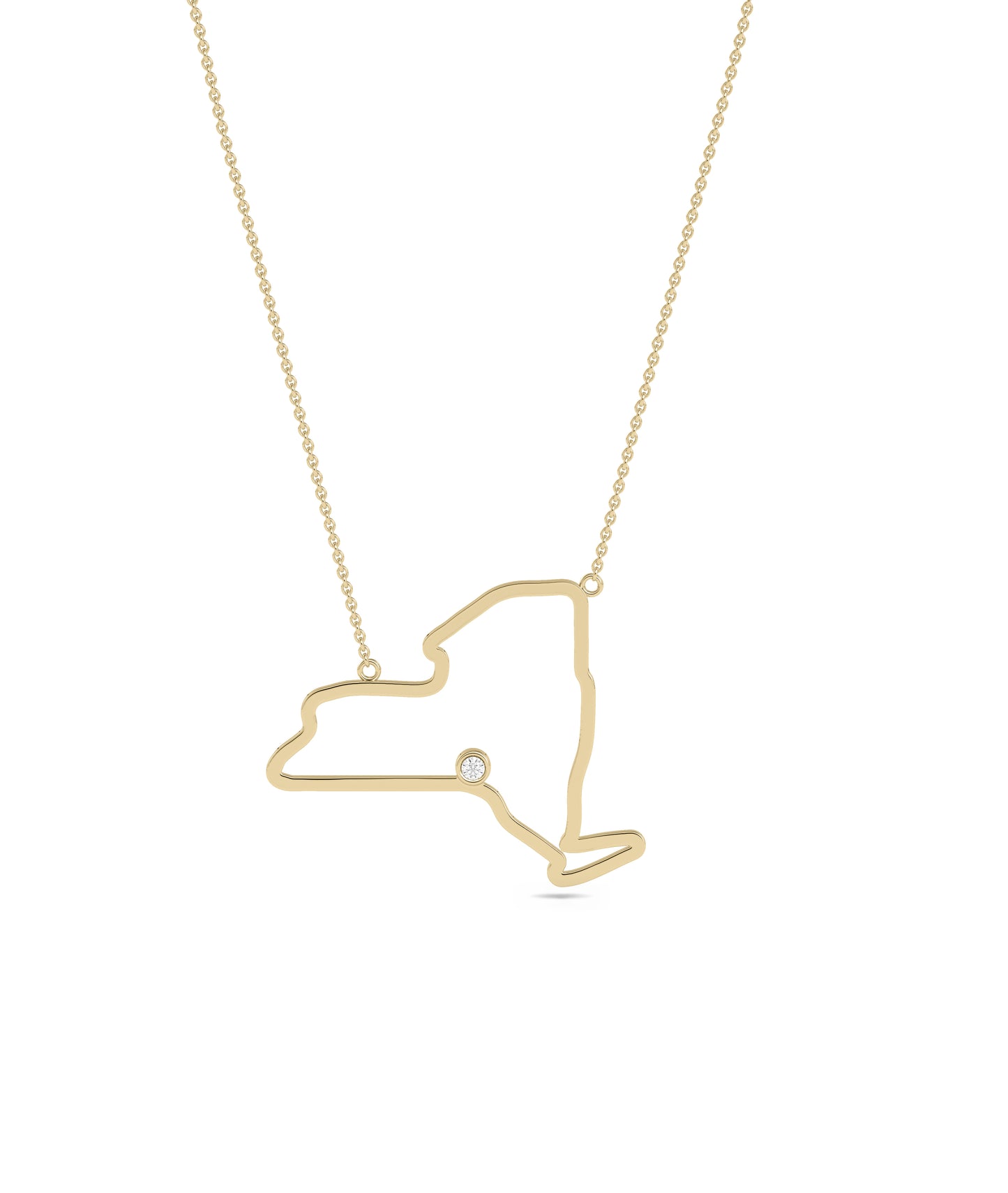 Gold States Outline Necklace with Diamond Solitaire