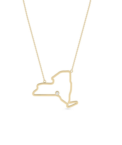 Gold States Outline Necklace with Diamond Solitaire