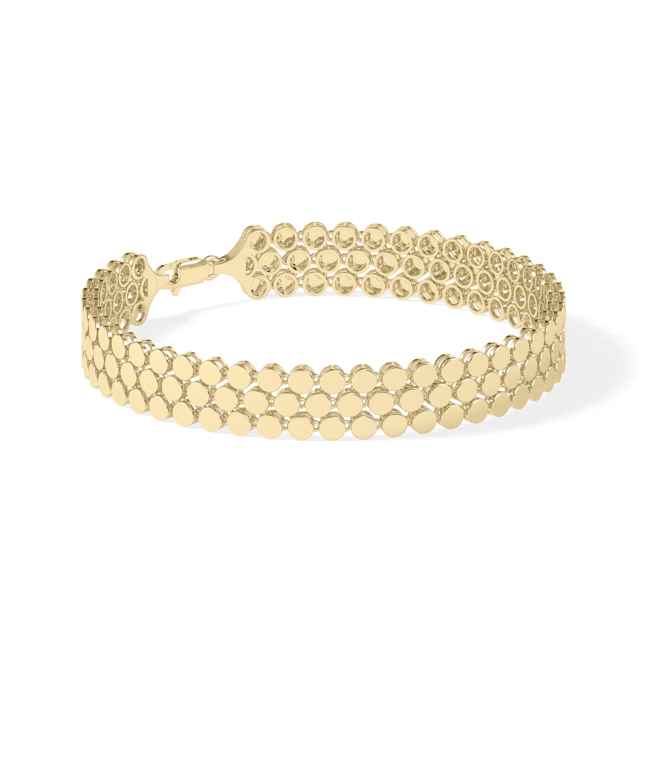 3 Row Flat Gold Bead Link Bracelet | Diamond Bracelet