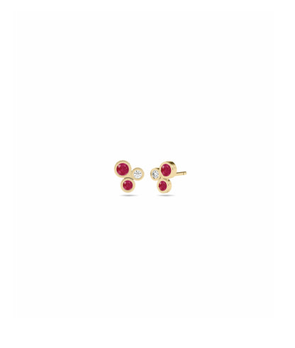 Birthstone and Diamond Cluster Stud Earring