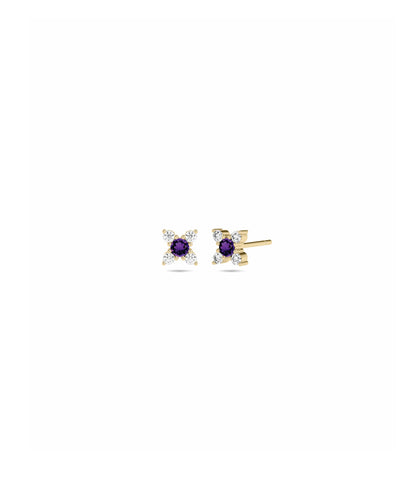 Birthstone and Diamond Flower Earring | Diamond Earrings