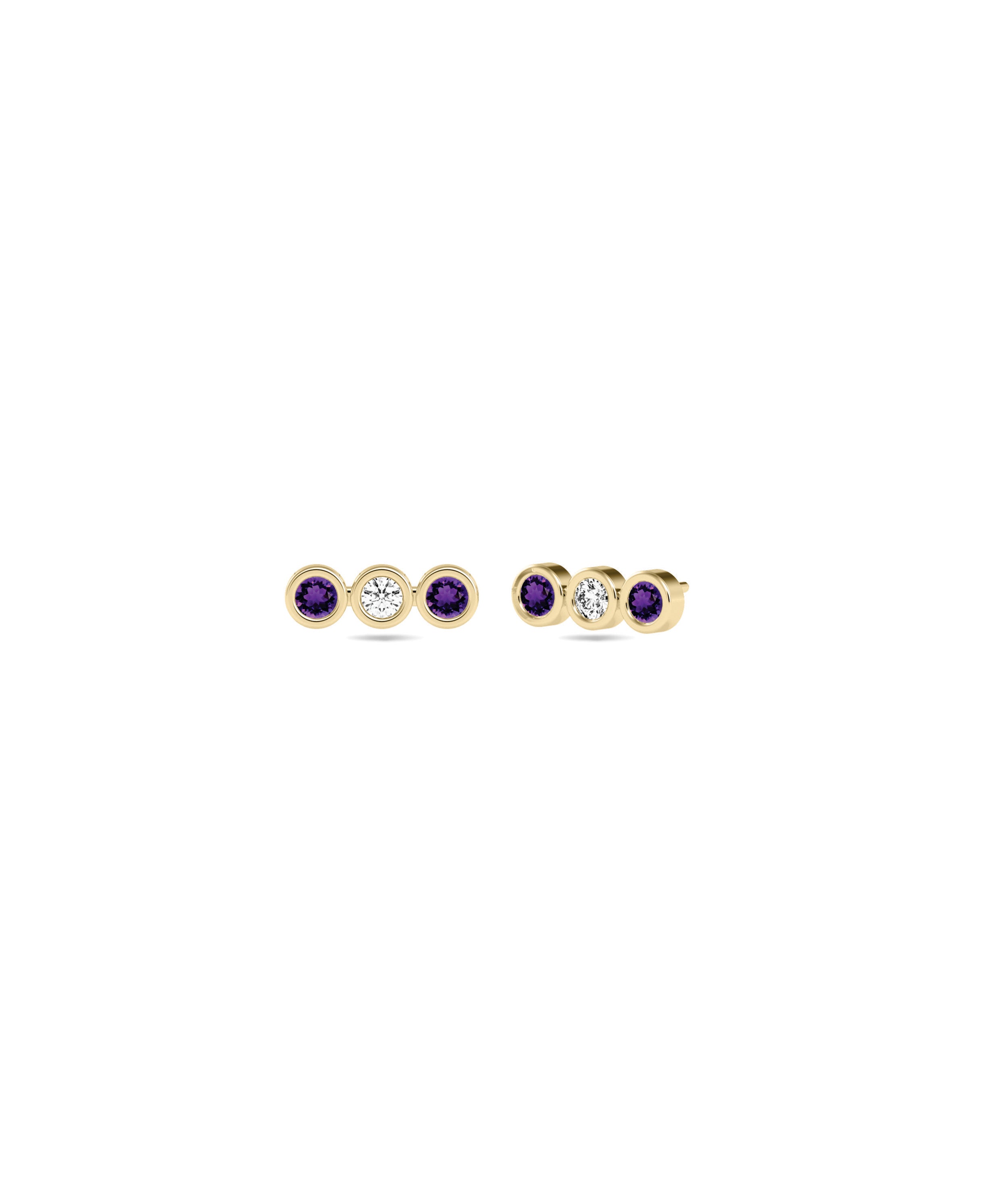 Birthstone and Diamond 3 Stone Stud Earring | Diamond Earrings