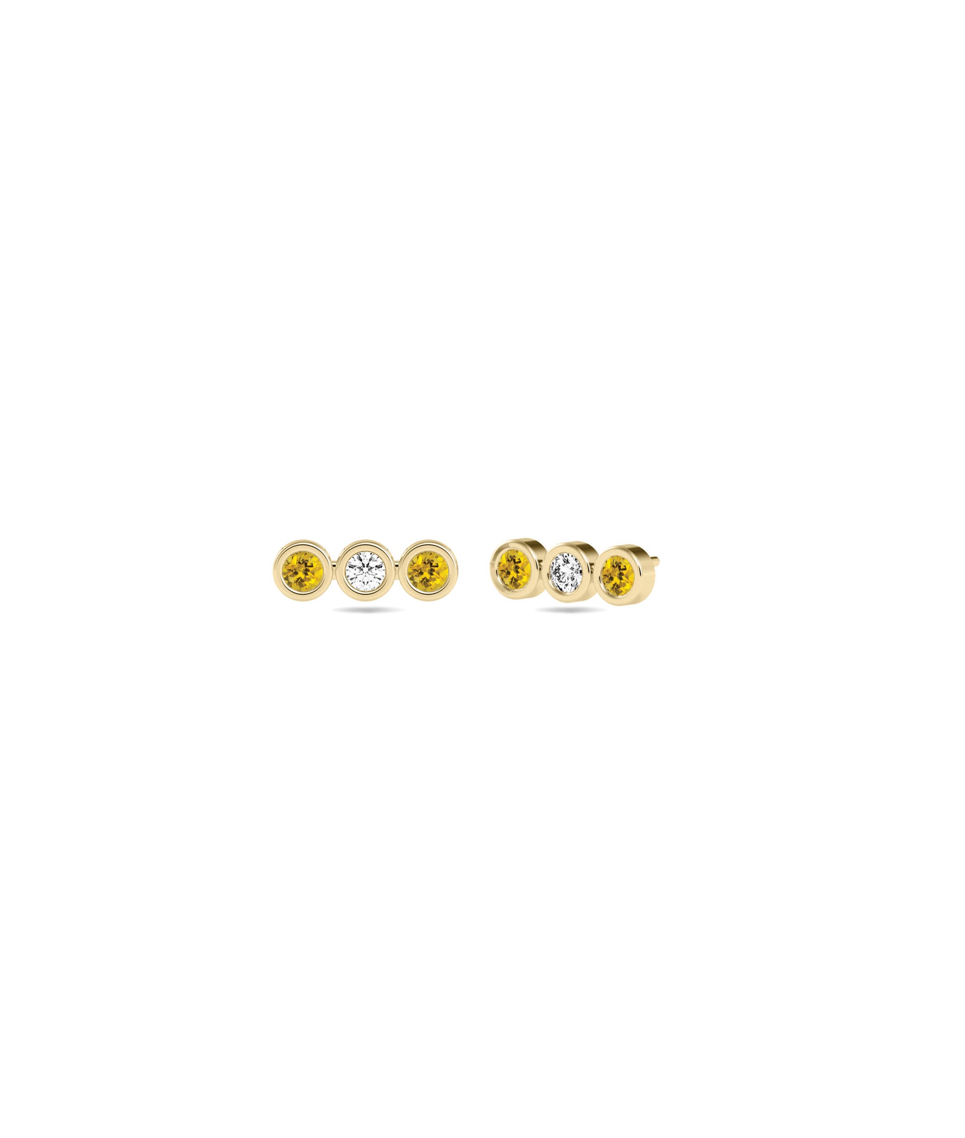 Birthstone and Diamond 3 Stone Stud Earring | Diamond Earrings