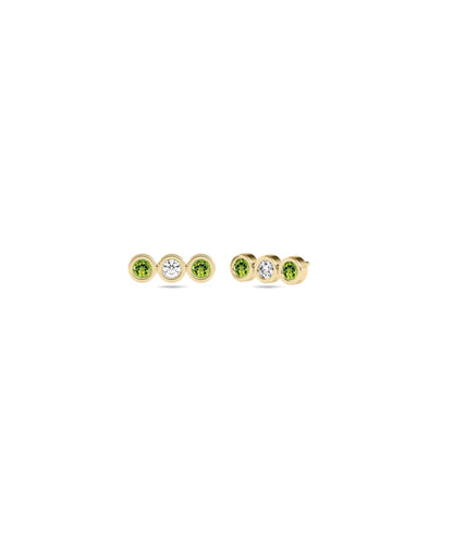 Birthstone and Diamond 3 Stone Stud Earring | Diamond Earrings