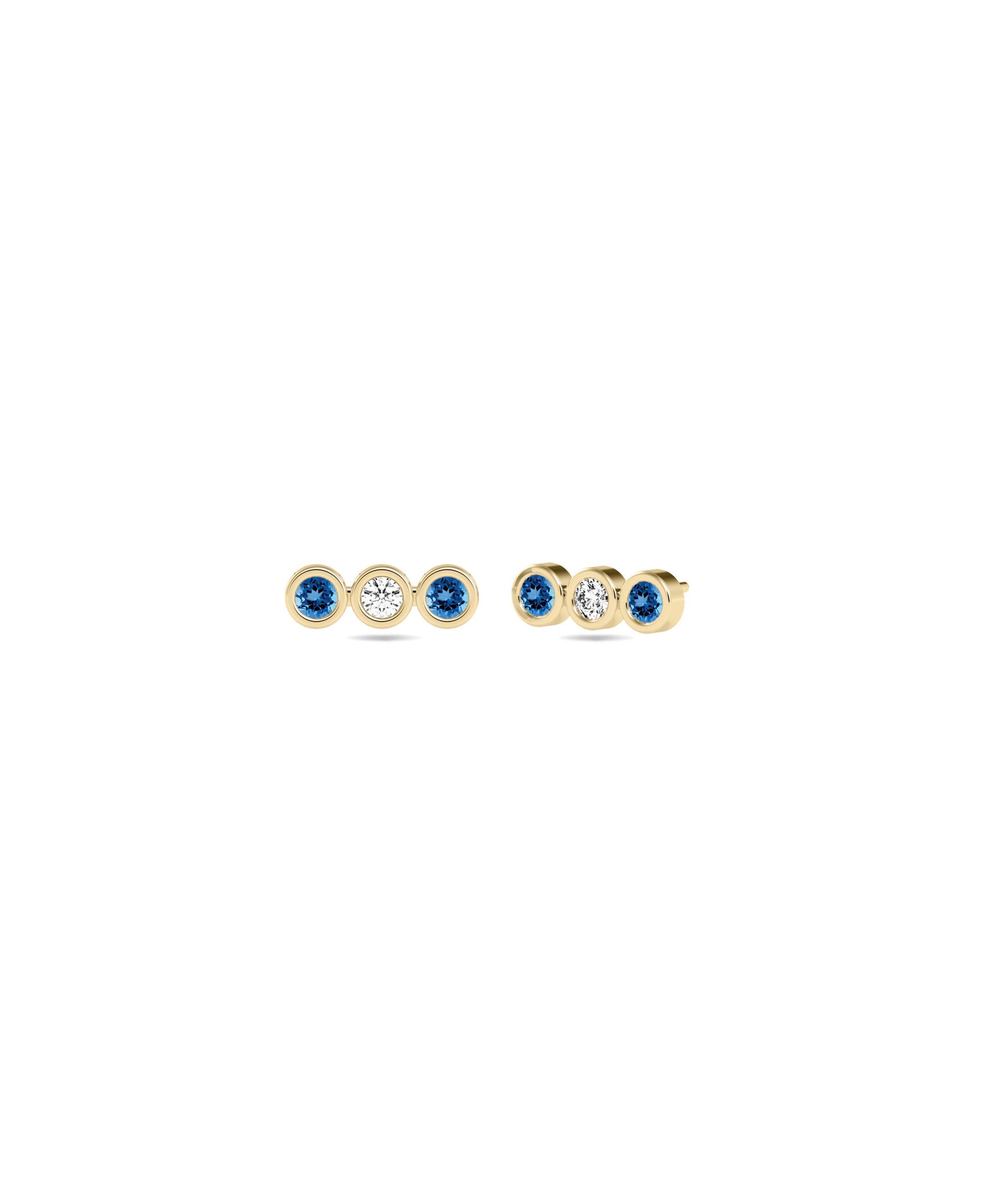 Birthstone and Diamond 3 Stone Stud Earring | Diamond Earrings