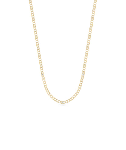 Birthstone Station Curb Link Necklace - Elegant Diamond Necklace for Every Occasion