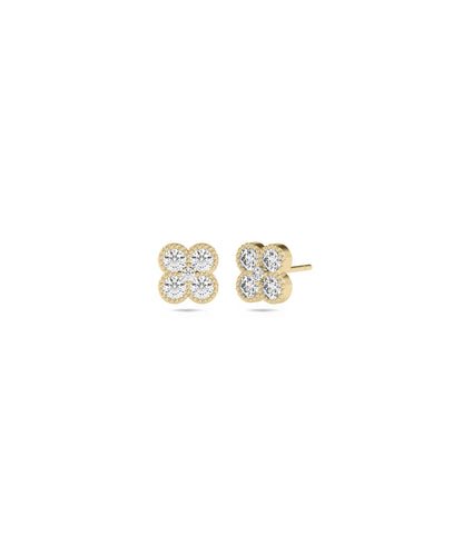 Birthstone & Diamond Cluster Stud Earrings - Everyday Jewelry