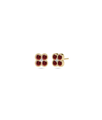 Birthstone & Diamond Cluster Stud Earrings - Everyday Jewelry