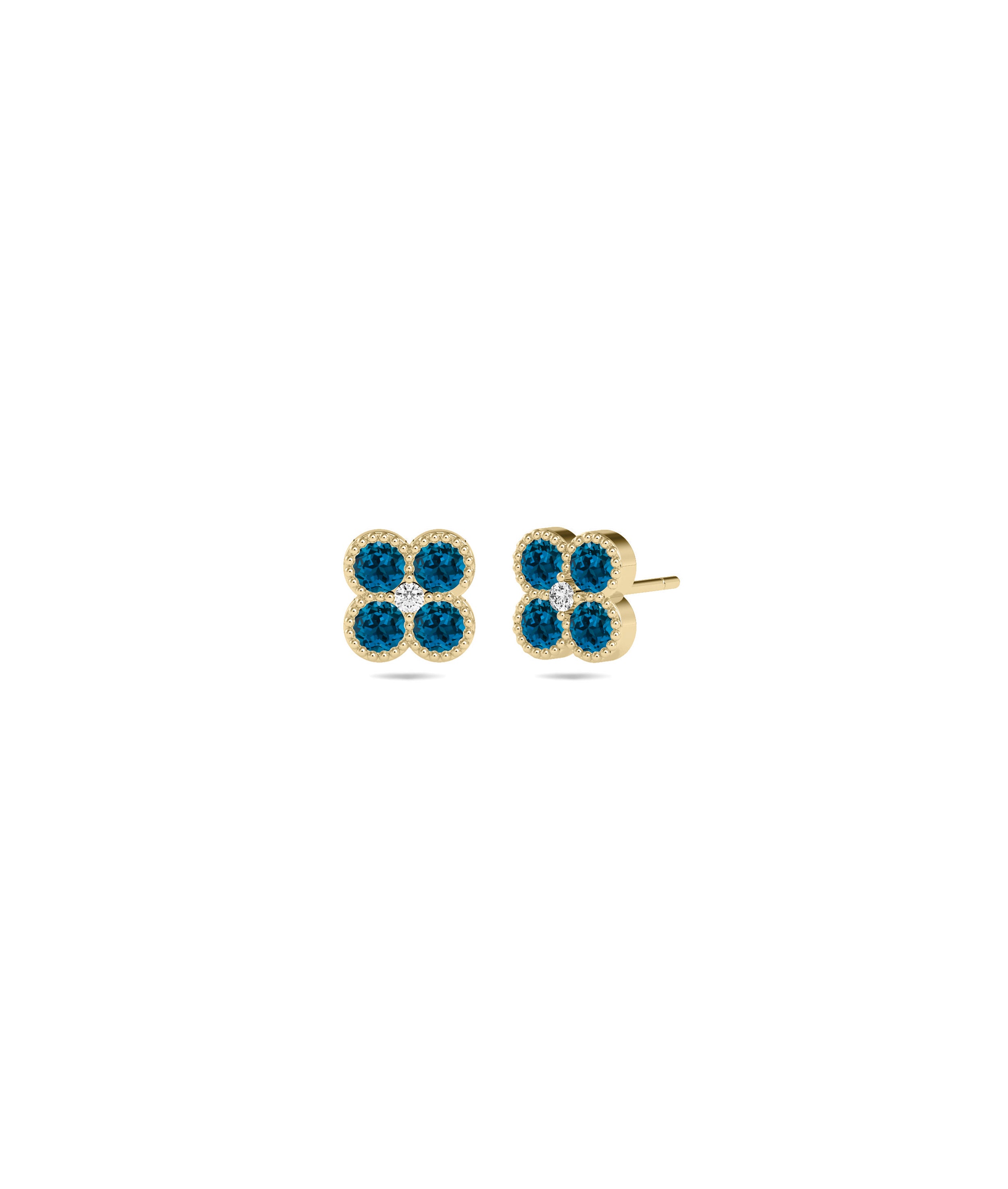 Birthstone & Diamond Cluster Stud Earrings - Everyday Jewelry