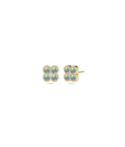 Birthstone & Diamond Cluster Stud Earrings - Everyday Jewelry