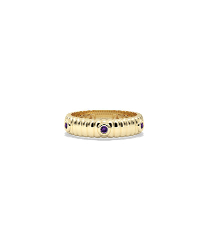 Birthstone Station Groove Band Ring - Elegant Diamond Band Ring for Personalized Style