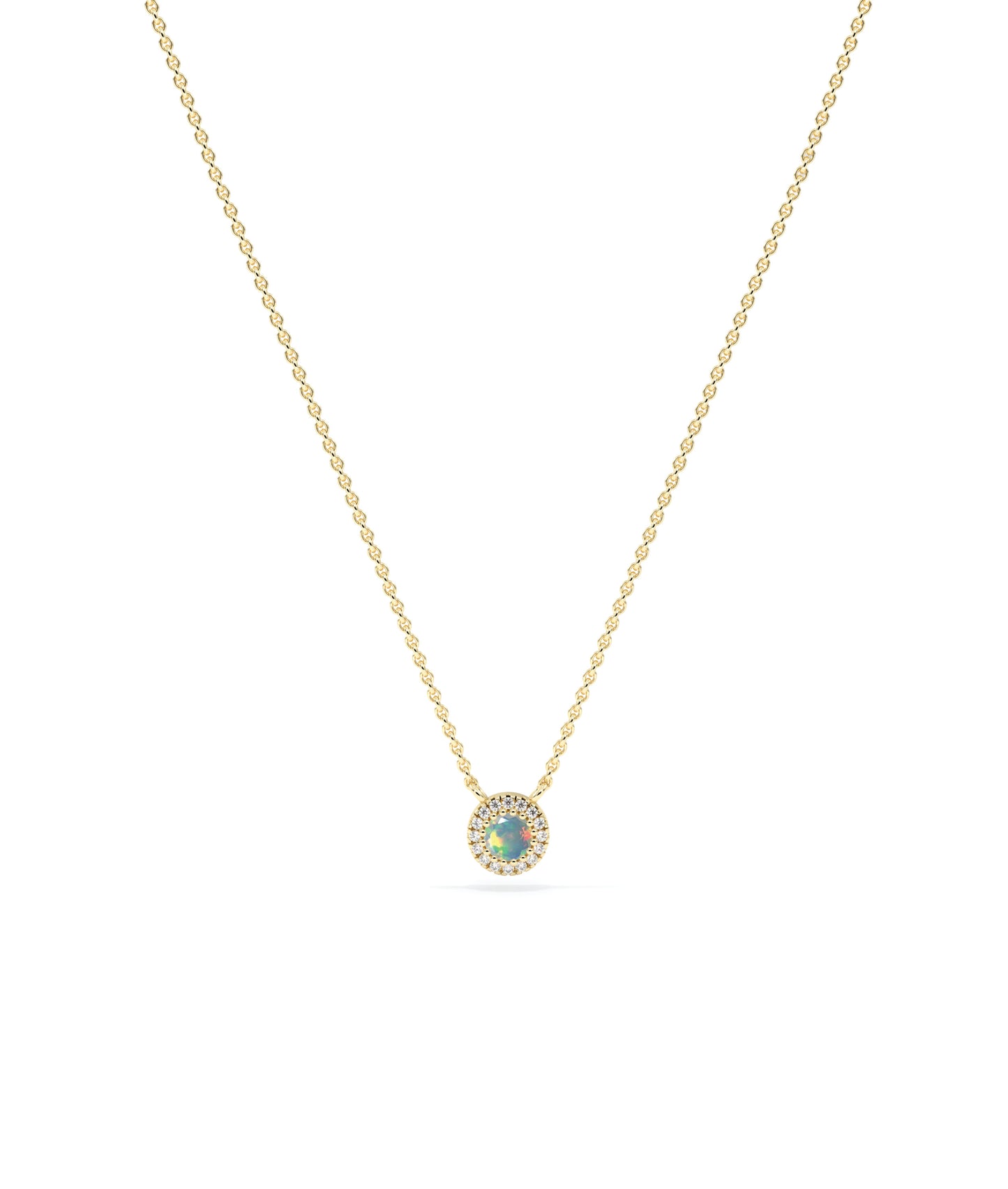 Birthstone and Diamond Halo Necklace | Elegant Diamond Necklace