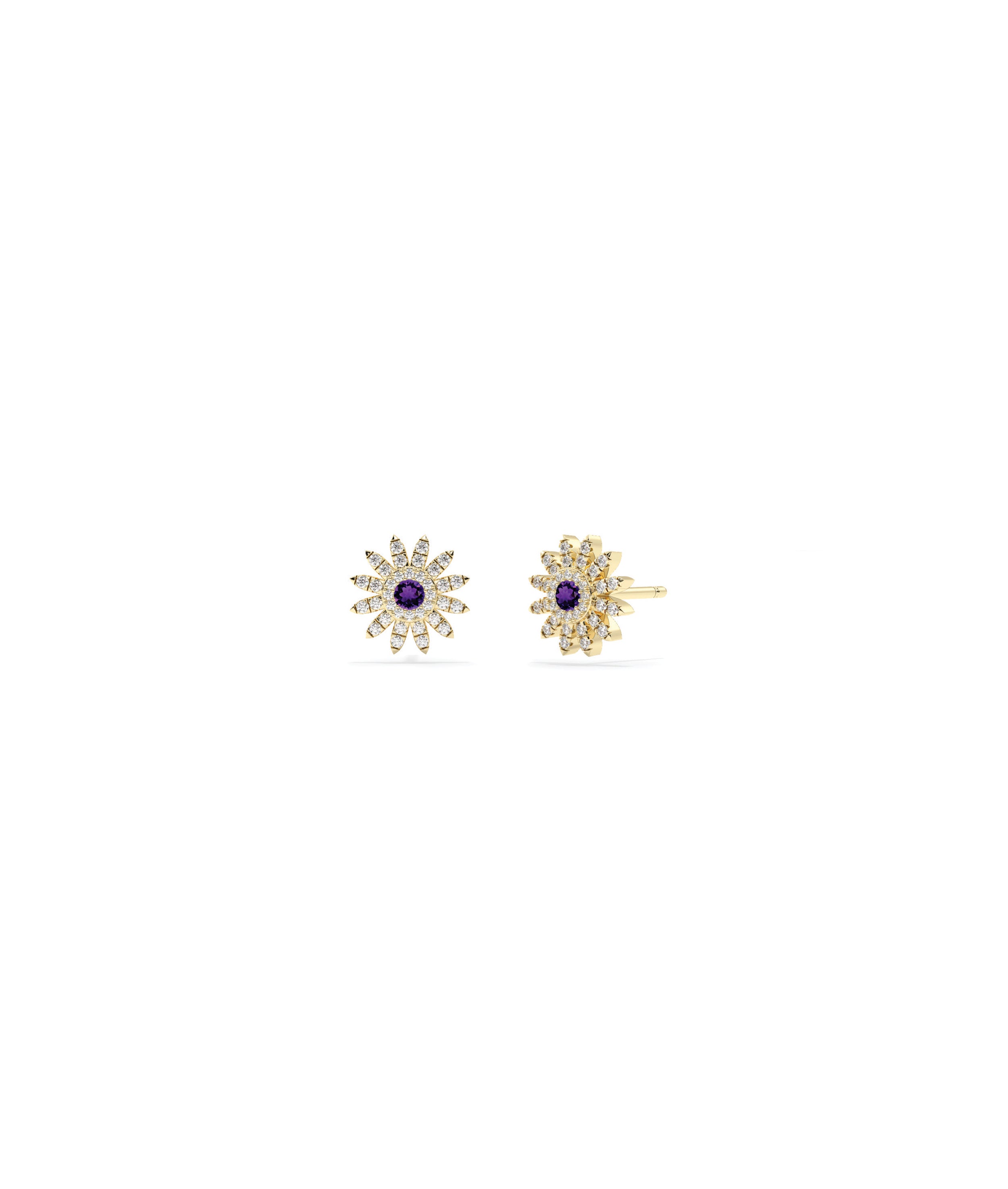 Birthstone and Diamond Flower Stud Earrings