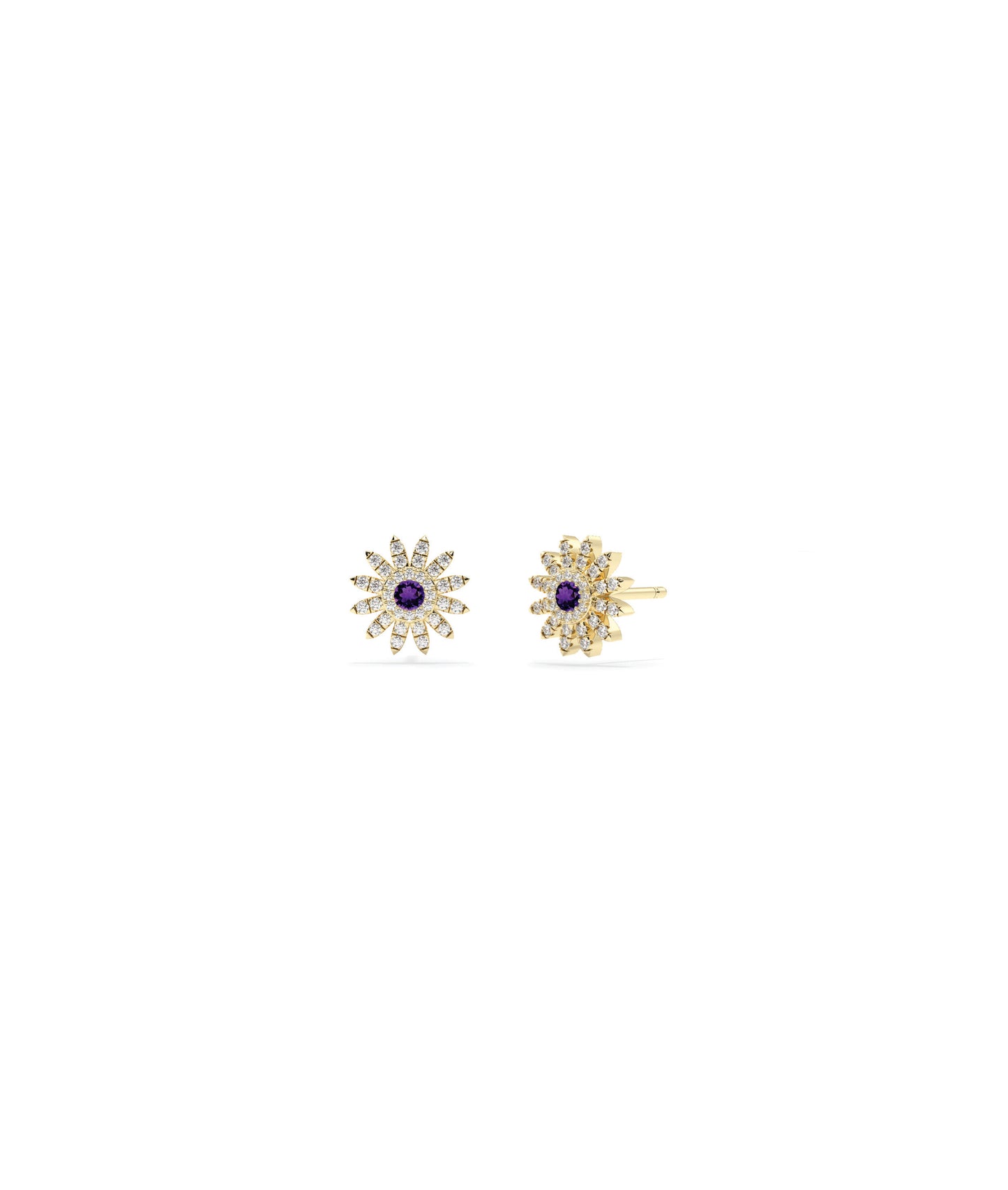 Birthstone and Diamond Flower Stud Earrings