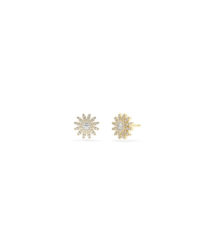 Birthstone and Diamond Flower Stud Earring | Diamond Earrings