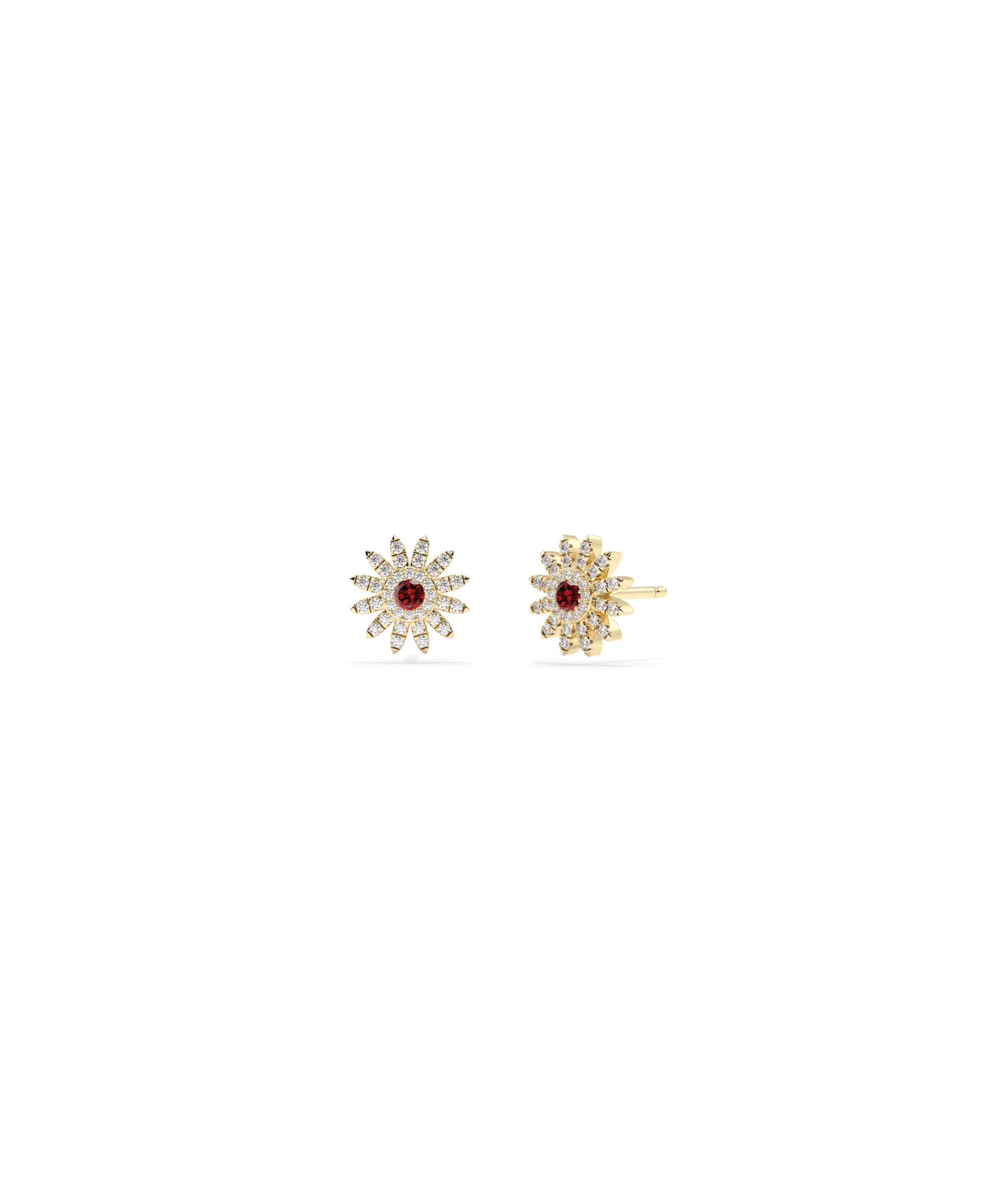 Birthstone and Diamond Flower Stud Earring | Diamond Earrings