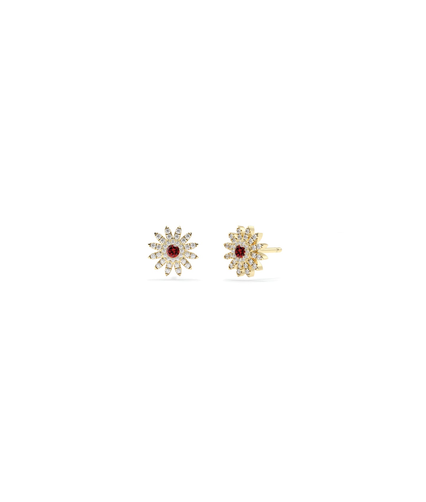 Birthstone and Diamond Flower Stud Earring | Diamond Earrings