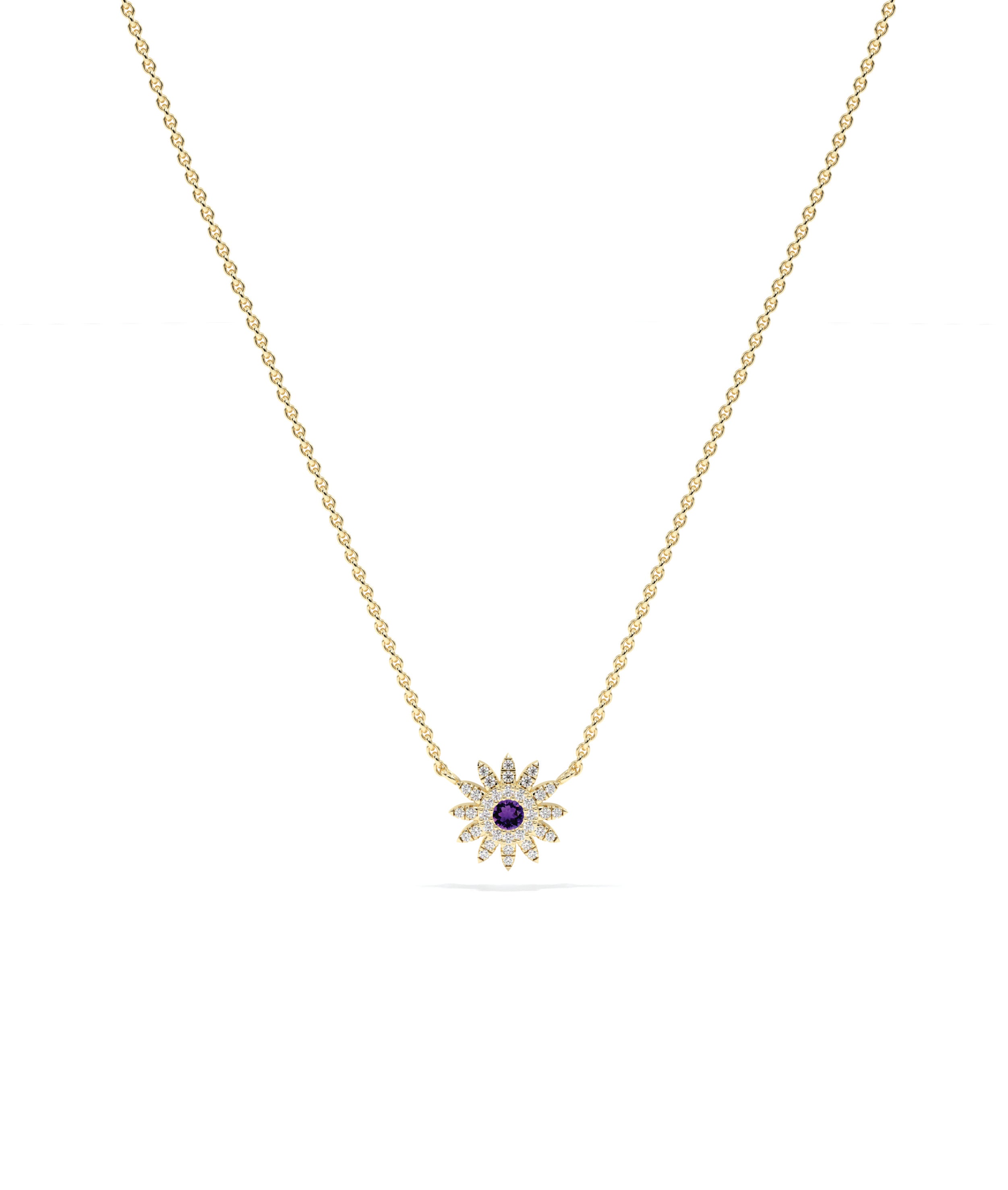 Birthstone and Diamond Flower Necklace | Diamond Necklace