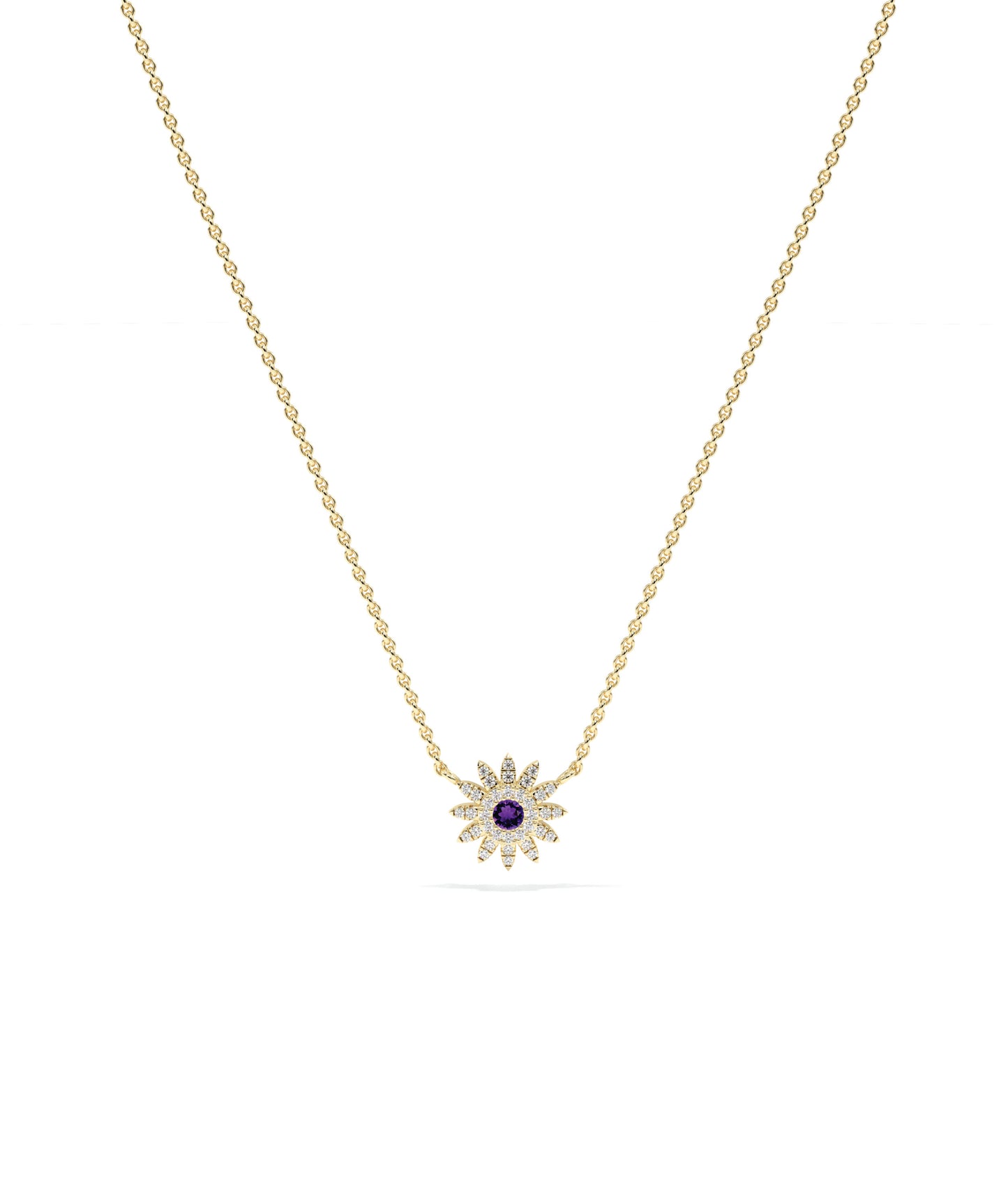 Birthstone and Diamond Flower Necklace | Diamond Necklace