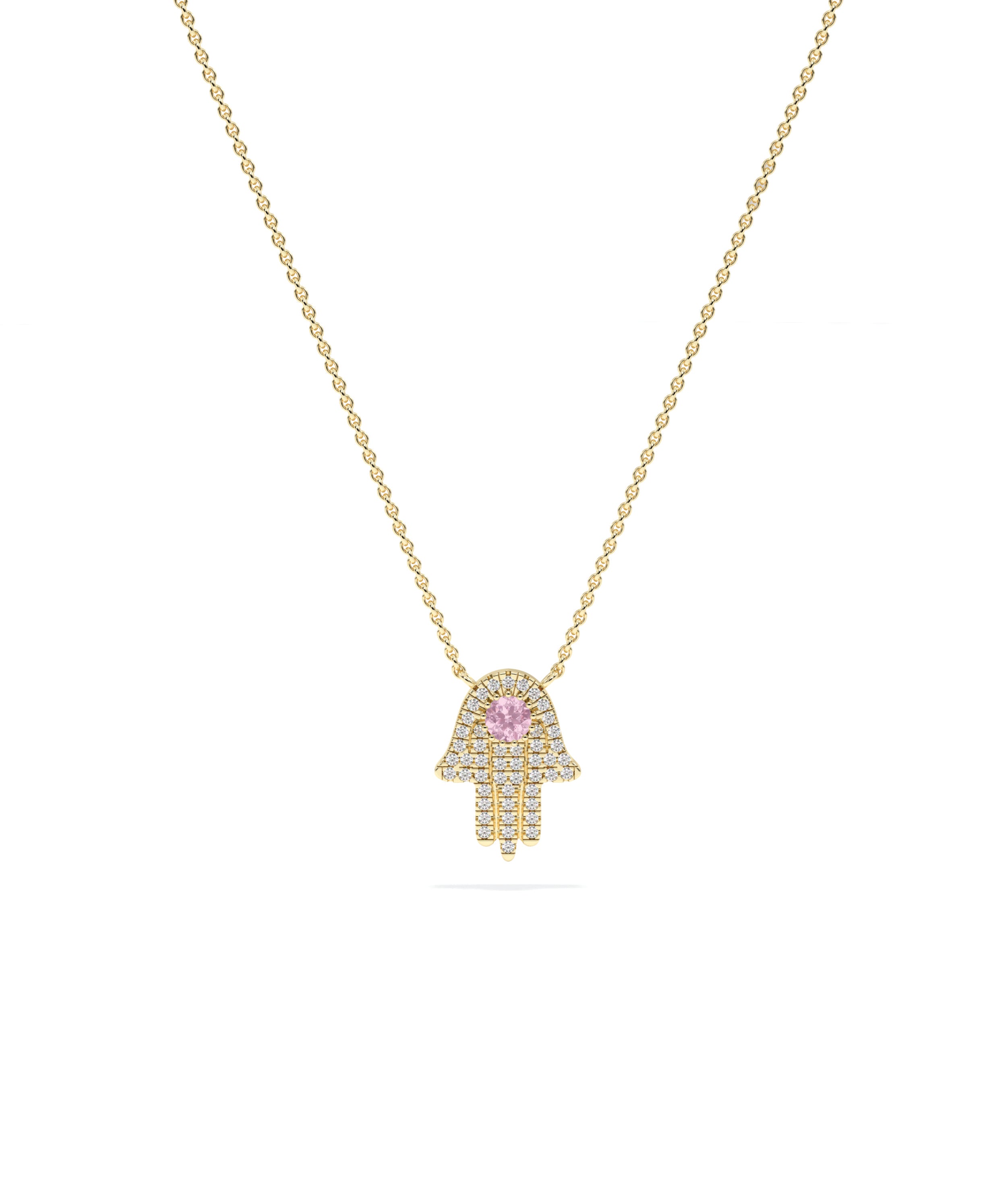 Birthstone and Diamond Pave Hamsa | Diamond Necklace