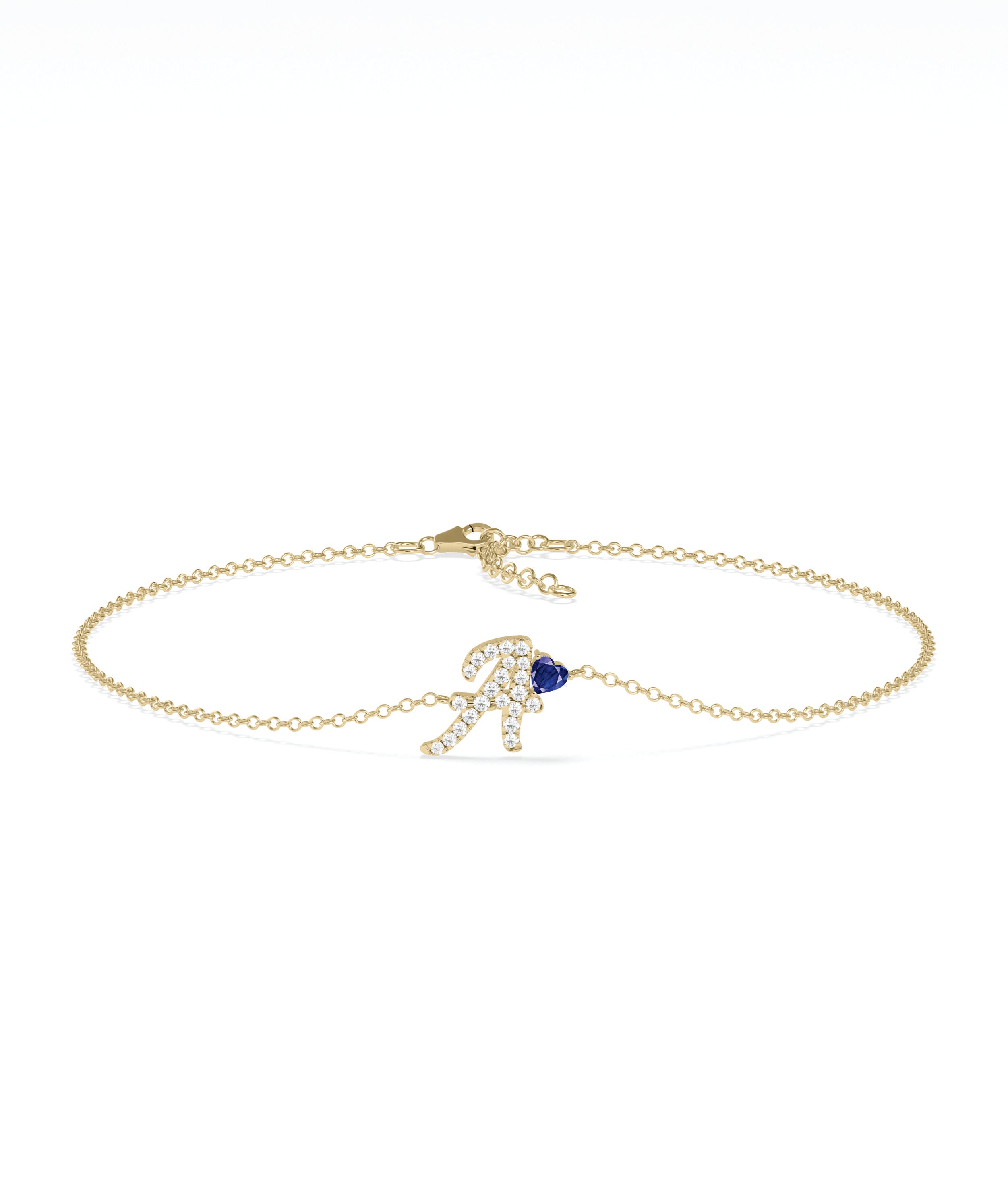 Diamond Initial with Solitaire Bracelet - GOLD bracelet