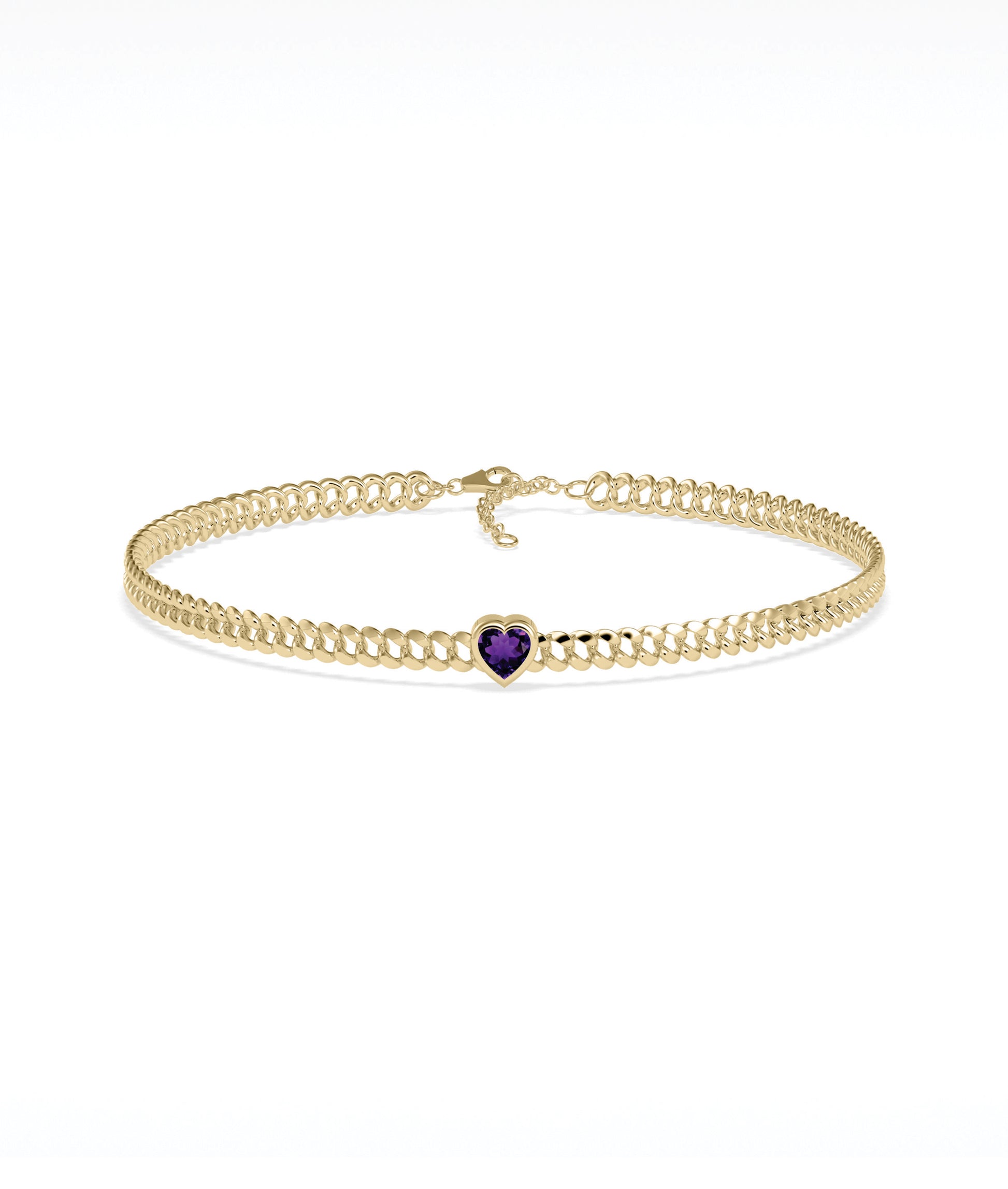 Bezel Set Birthstone Soliaire Curb Link Bracelet | Diamond Bracelet