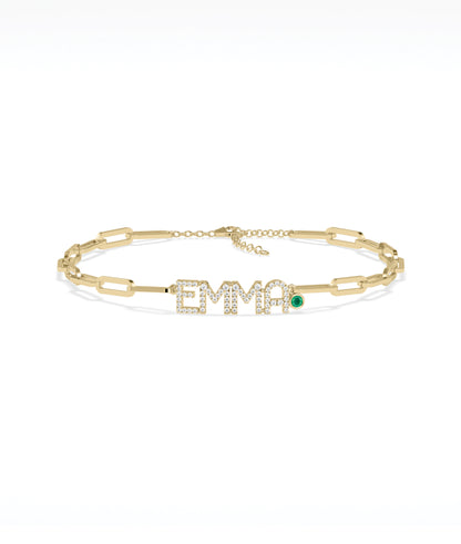 Birthstone and Diamond Pave Initials Bracelet | Perfect Diamond Bracelet For Women