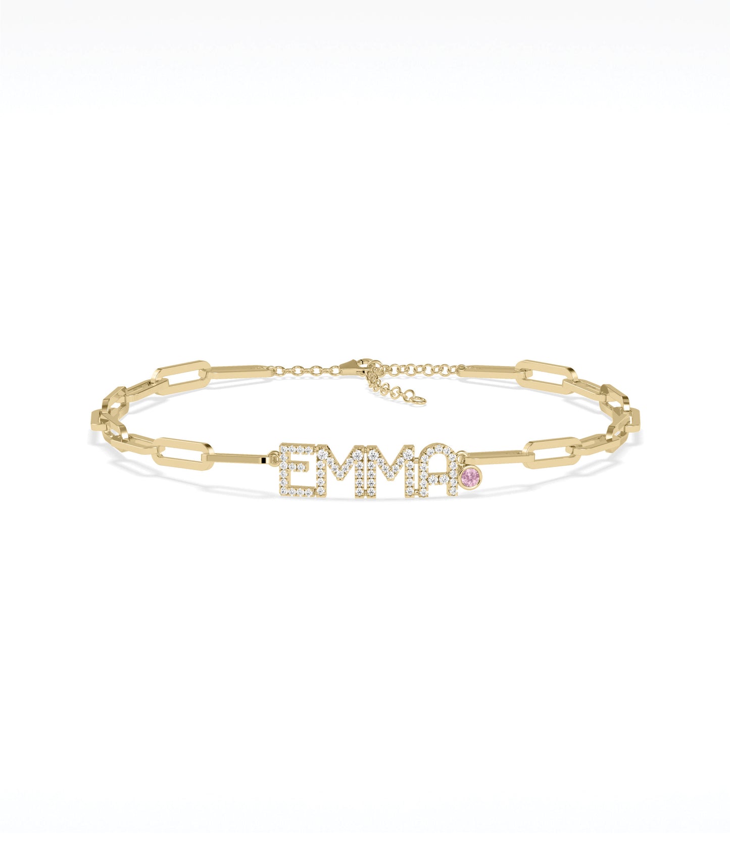 Birthstone and Diamond Pave Initials Bracelet | Perfect Diamond Bracelet For Women