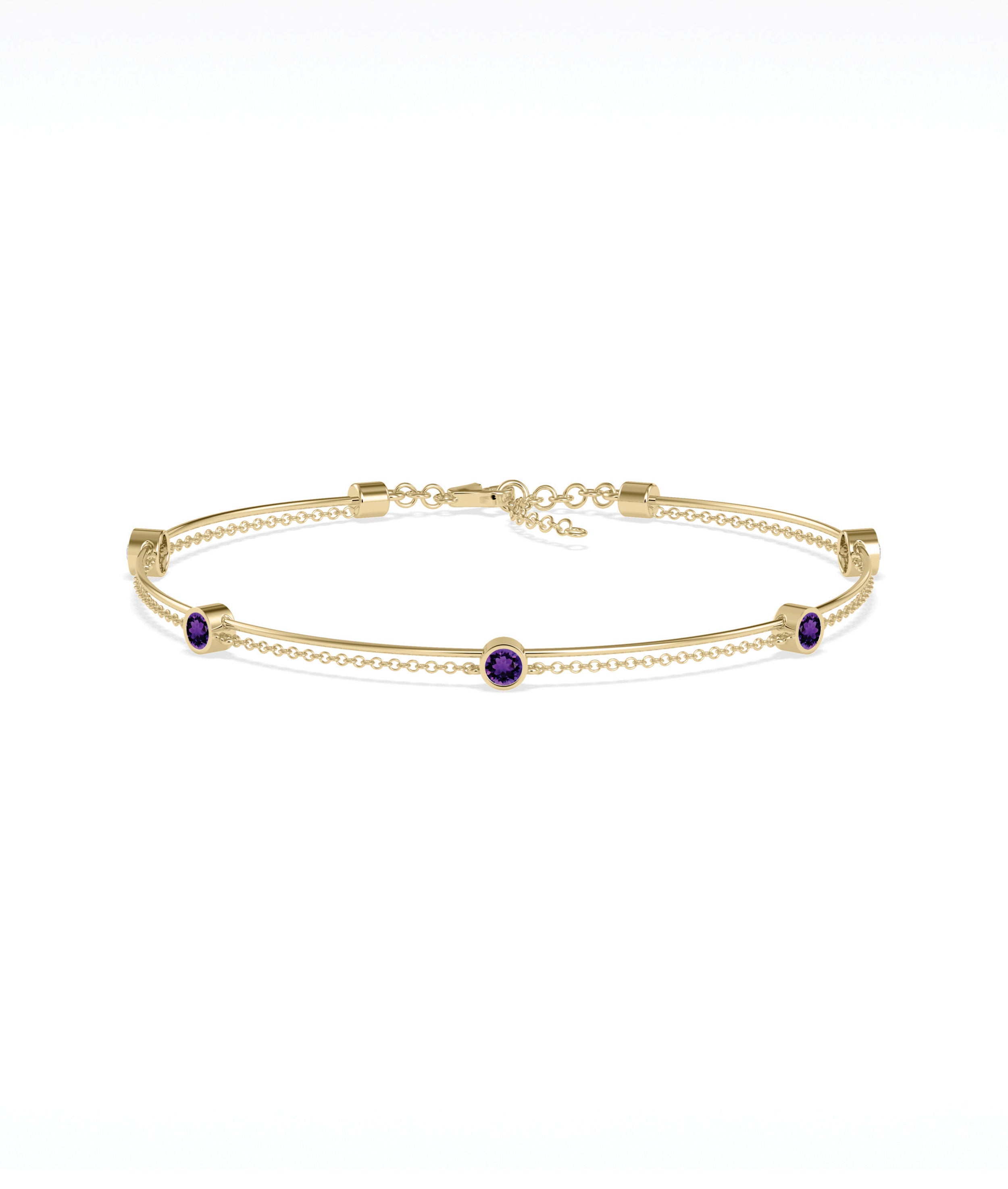 Birthstone Wire and Cable Chain Bracelet - Elegant Diamond Bangle Bracelet