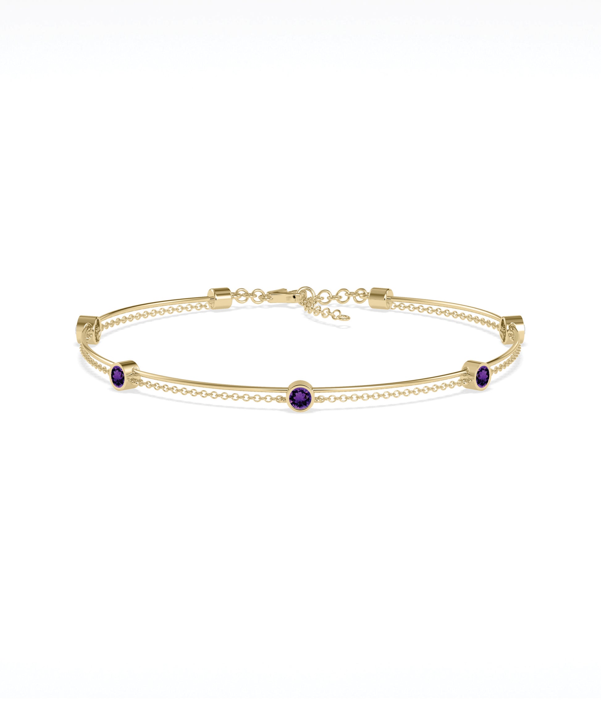 Birthstone Wire and Cable Chain Bracelet - Elegant Diamond Bangle Bracelet