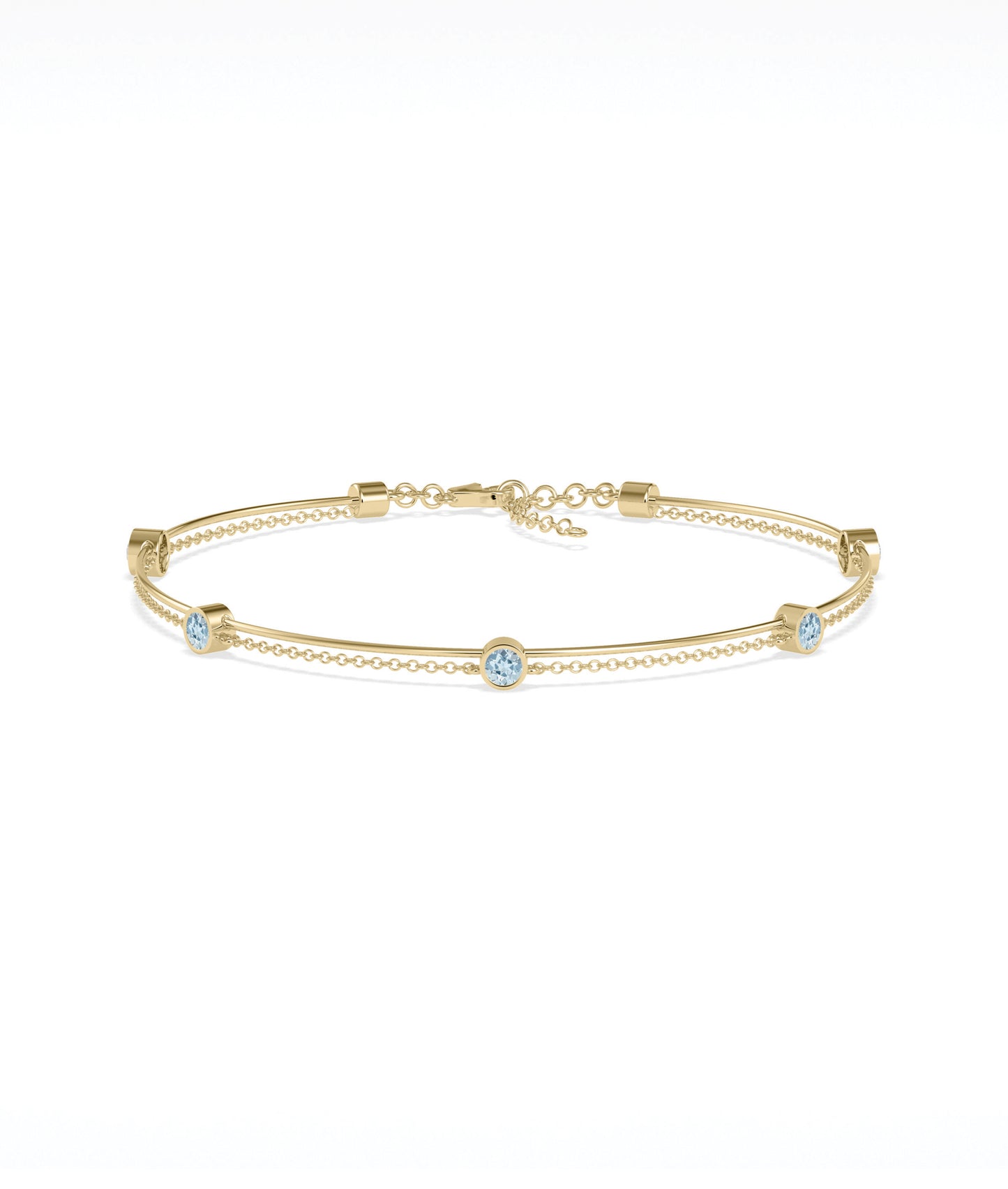 Birthstone Wire and Cable Chain Bracelet - Elegant Diamond Bangle Bracelet