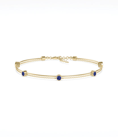 Birthstone Wire and Cable Chain Bracelet - Elegant Diamond Bangle Bracelet