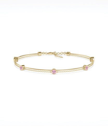 Birthstone Wire and Cable Chain Bracelet - Elegant Diamond Bangle Bracelet