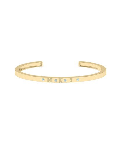 Birthstone and Three Initials Open Cuff Bangle | Diamond Bangles