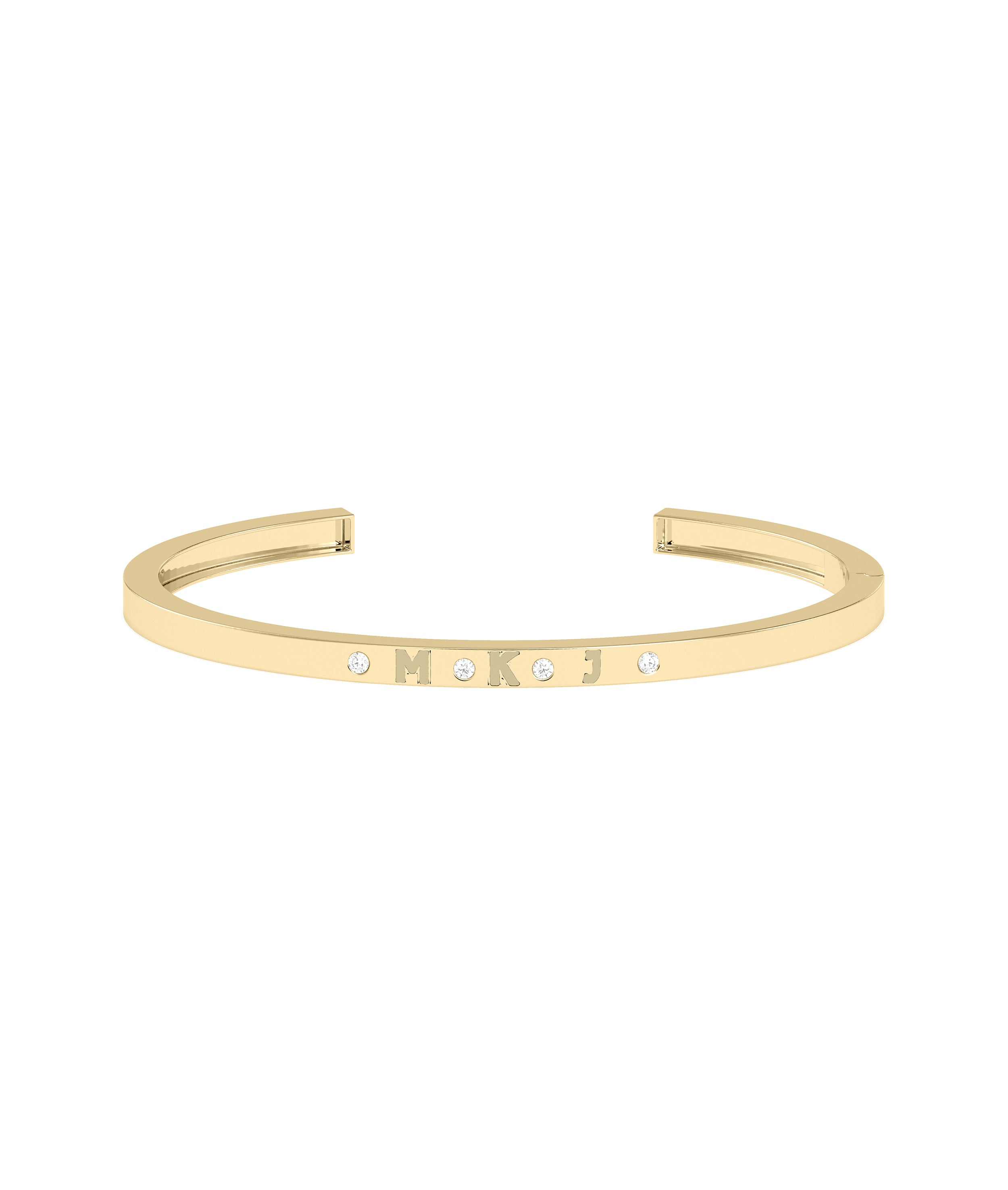 Birthstone and Three Initials Open Cuff Bangle | Diamond Bangles