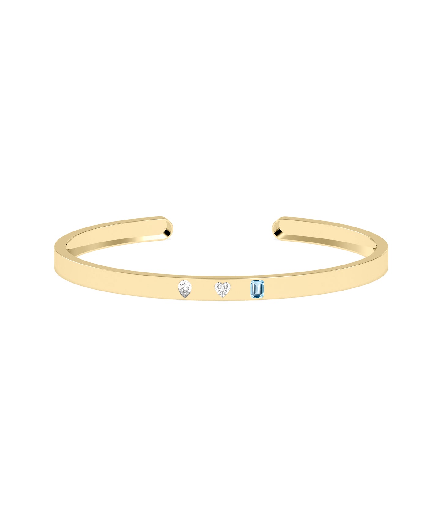 3 Stone Open Cuff Diamond and Birthstone Bangle | Diamond Bangle