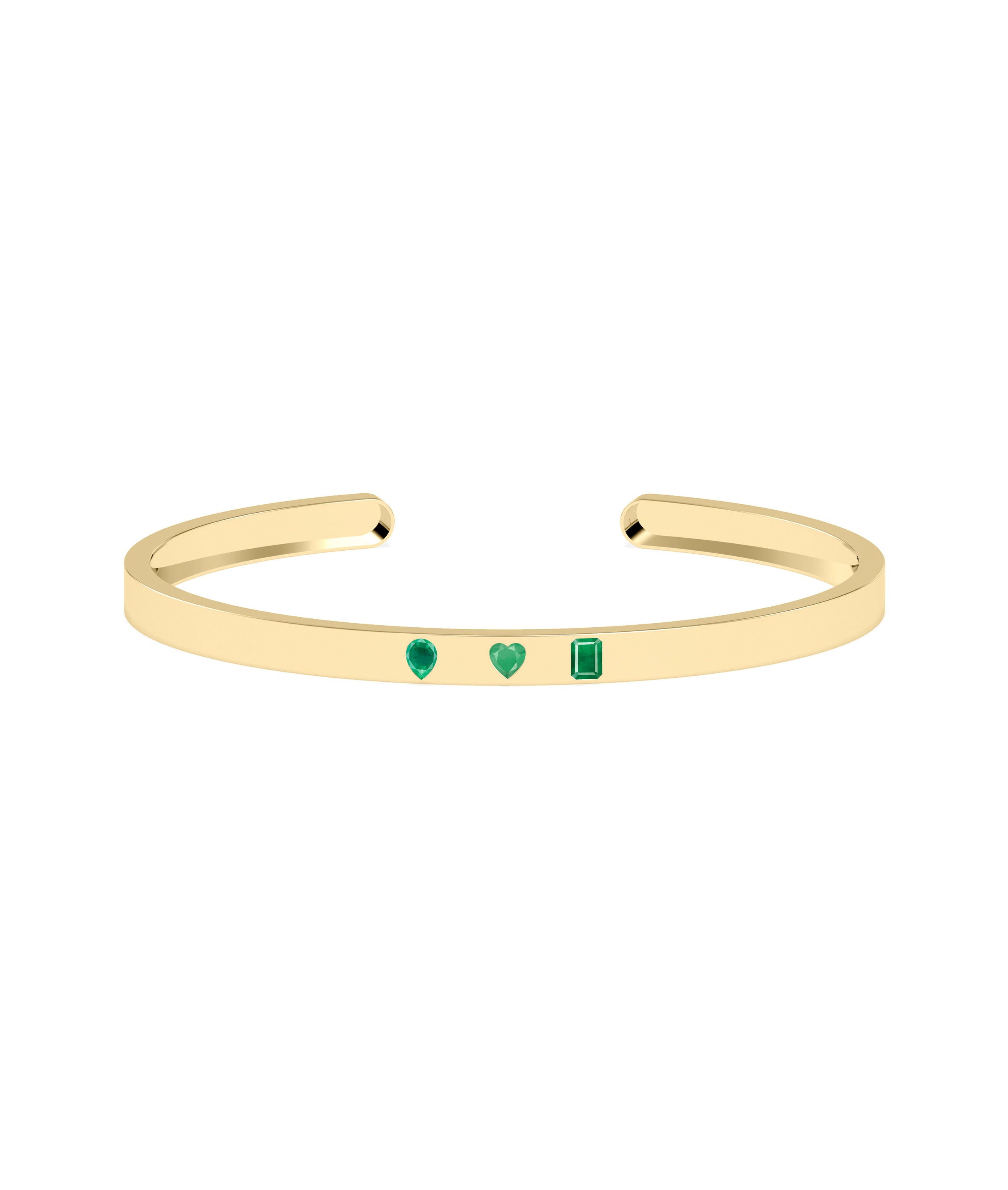 3 Stone Open Cuff Diamond and Birthstone Bangle | Diamond Bangle