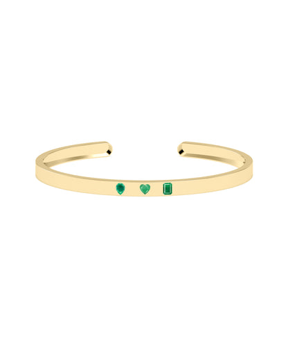 3 Stone Open Cuff Diamond and Birthstone Bangle | Diamond Bangle