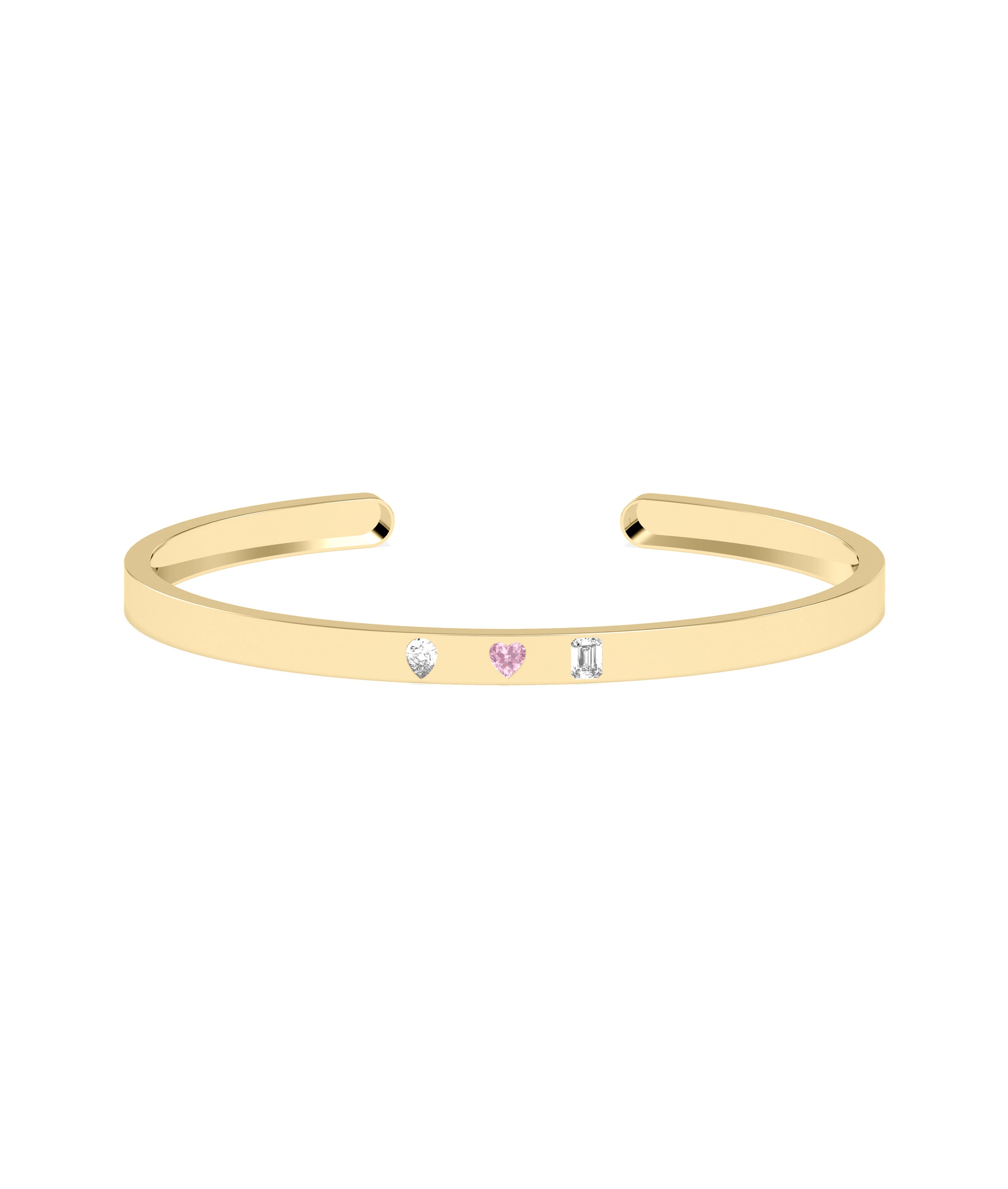 3 Stone Open Cuff Diamond and Birthstone Bangle | Diamond Bangle