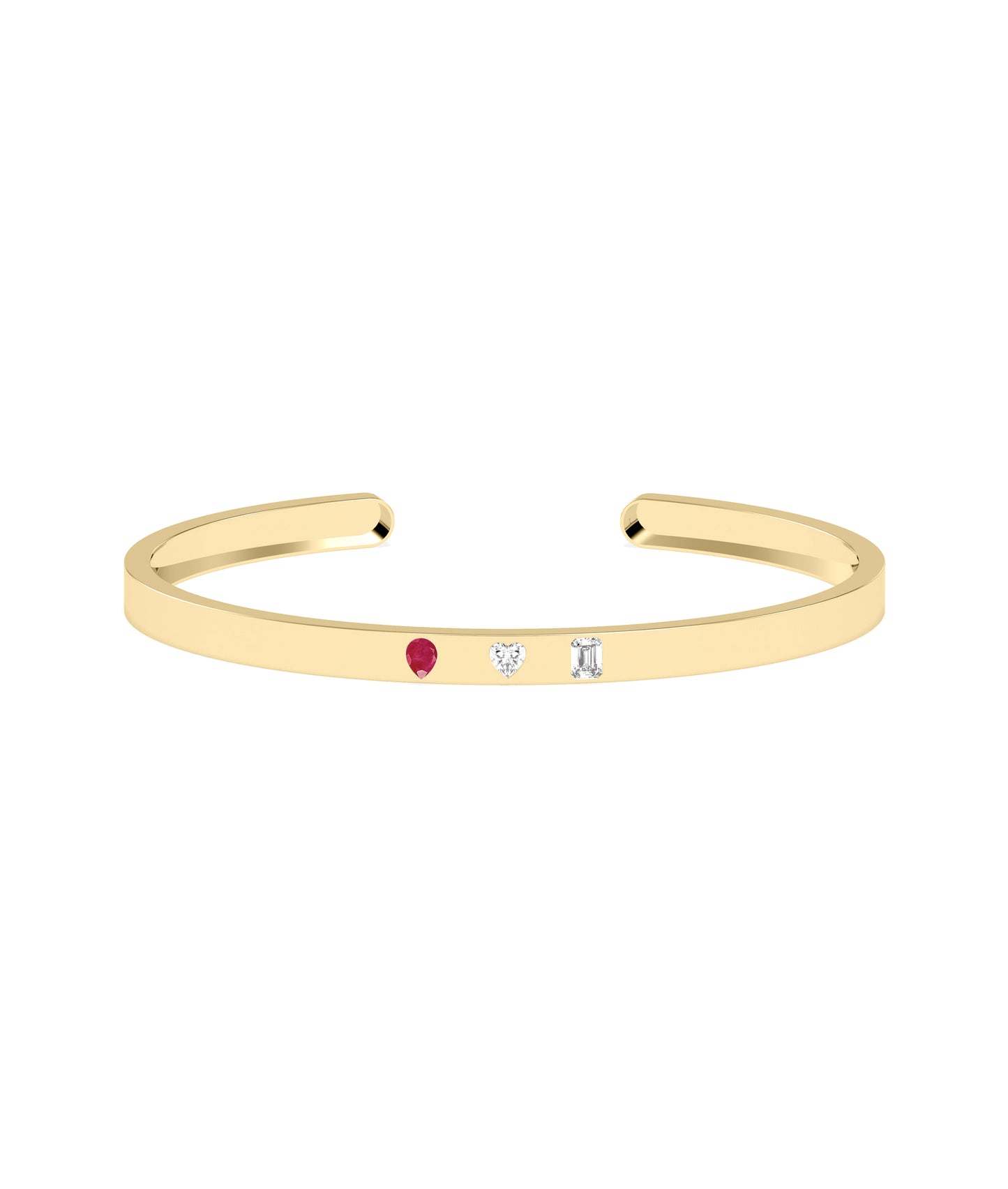 3 Stone Open Cuff Diamond and Birthstone Bangle | Diamond Bangle