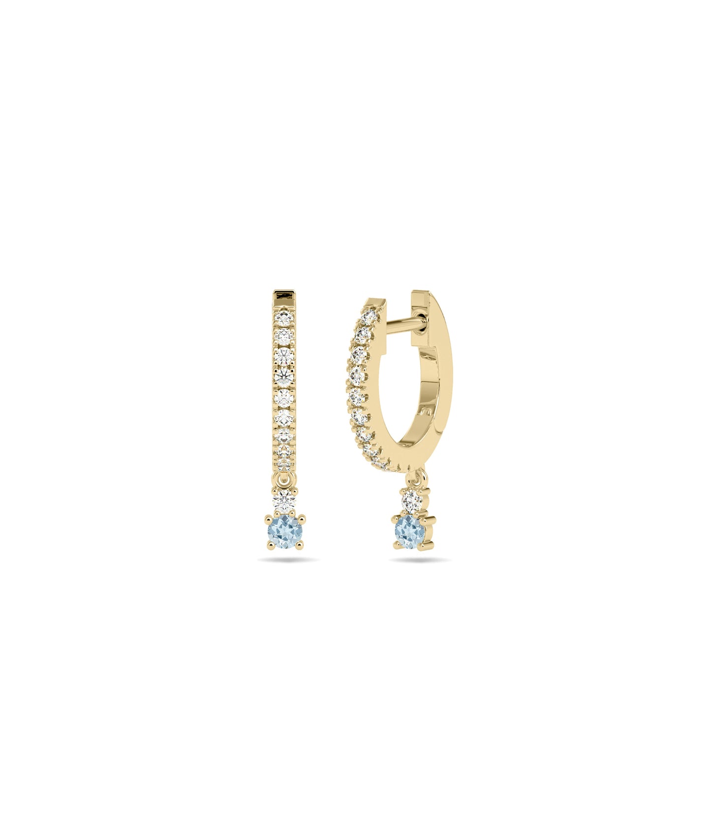 Diamond Pave Hoop Earrings with Birthstone Dangle