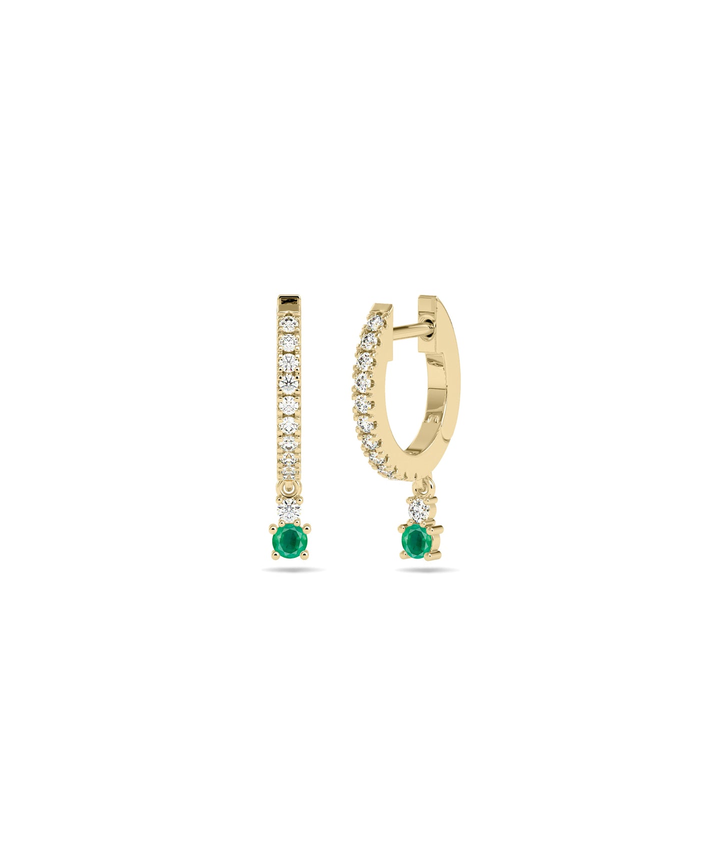 Diamond Pave Hoop Earrings with Birthstone Dangle