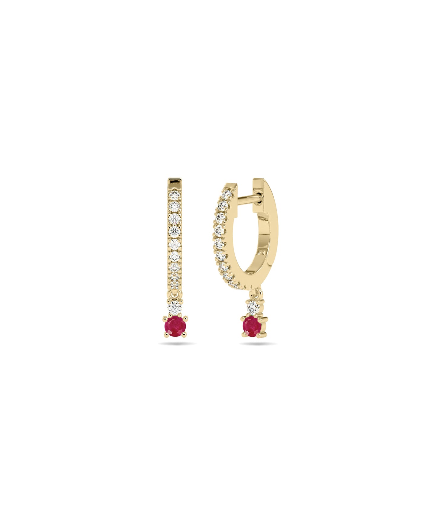 Diamond Pave Hoop Earrings with Birthstone Dangle