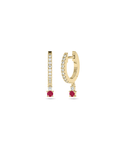 Diamond Pave Hoop Earrings with Birthstone Dangle