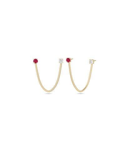 Birthstone and Diamond Curb Link Earring | Diamond Earrings Online