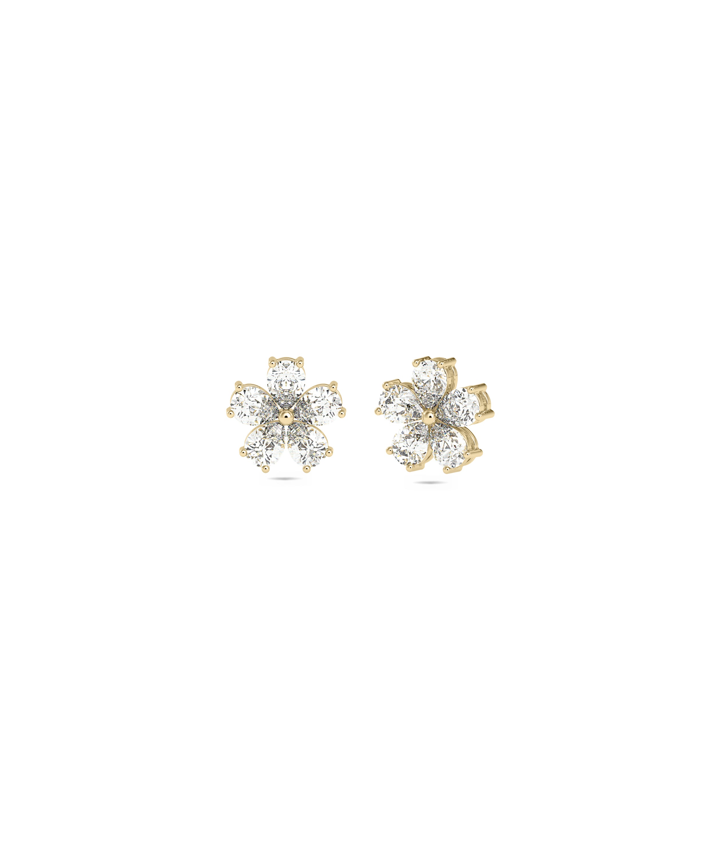 Birthstone and Diamond Flower Stud Earrings | Elegant Diamond Earrings