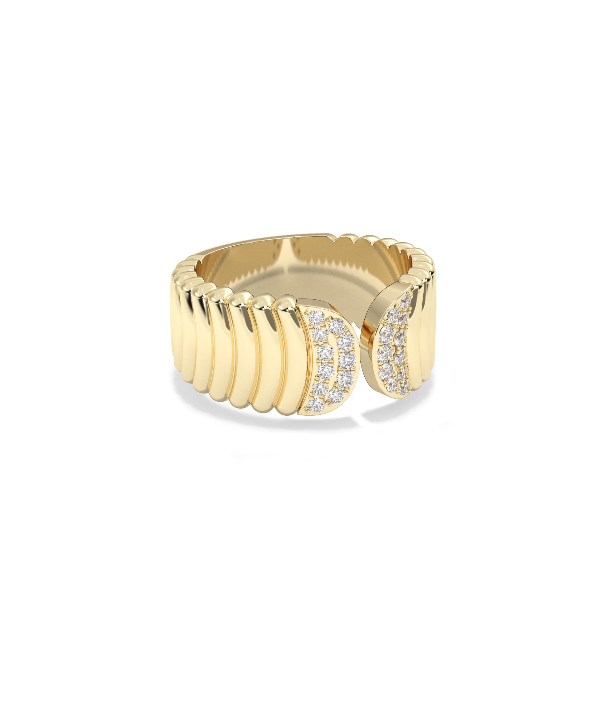 Diamond Pave and Groove Split Wide Band Ring | Shop Diamond Band Rings 